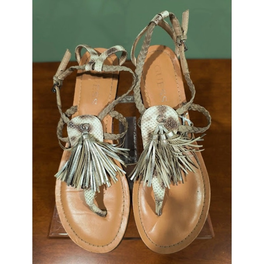 Guess Flat Thong Slingback Sandals, Neutrals & Gold, Sz‎ 8